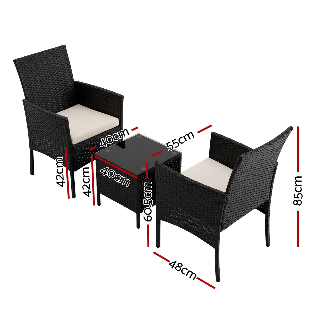 Outdoor Furniture Set 3 Piece Wicker - Black