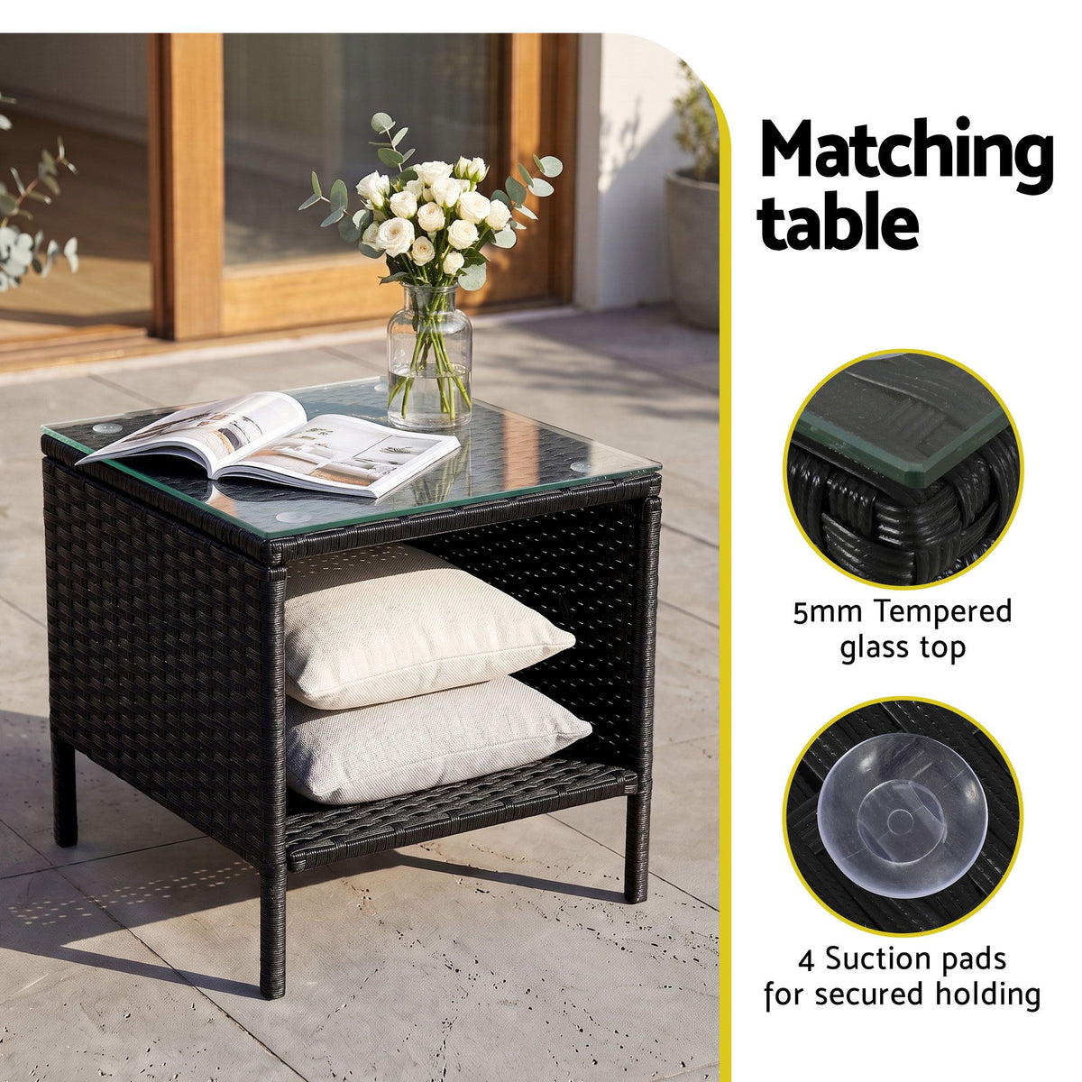 Outdoor Furniture Set 3 Piece Wicker - Black
