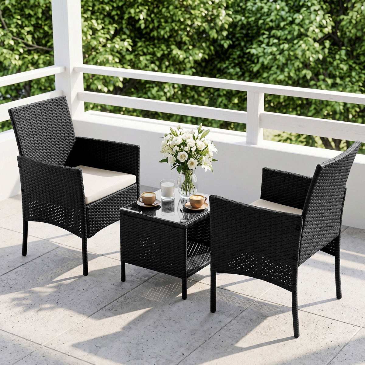 Outdoor Furniture Set 3 Piece Wicker - Black