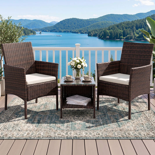 Wicker Outdoor Furniture Set (3pc), Brown