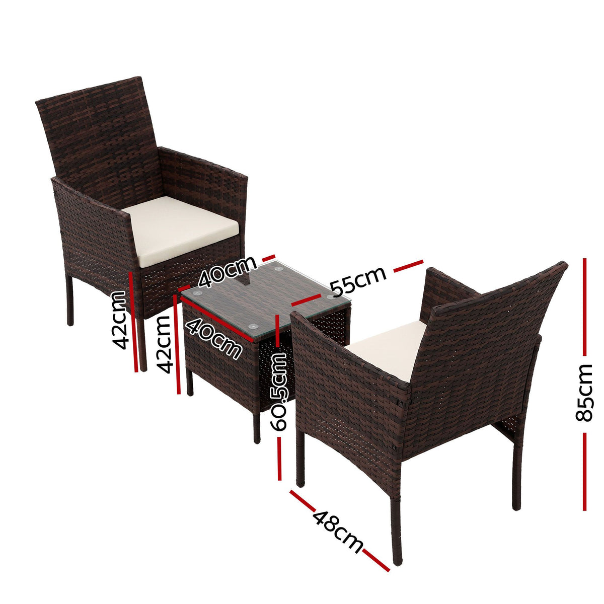 Wicker Outdoor Furniture Set (3pc), Brown