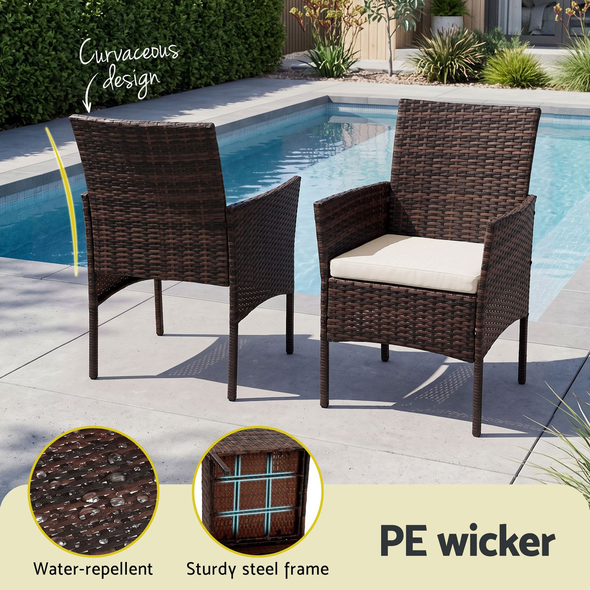 Wicker Outdoor Furniture Set (3pc), Brown