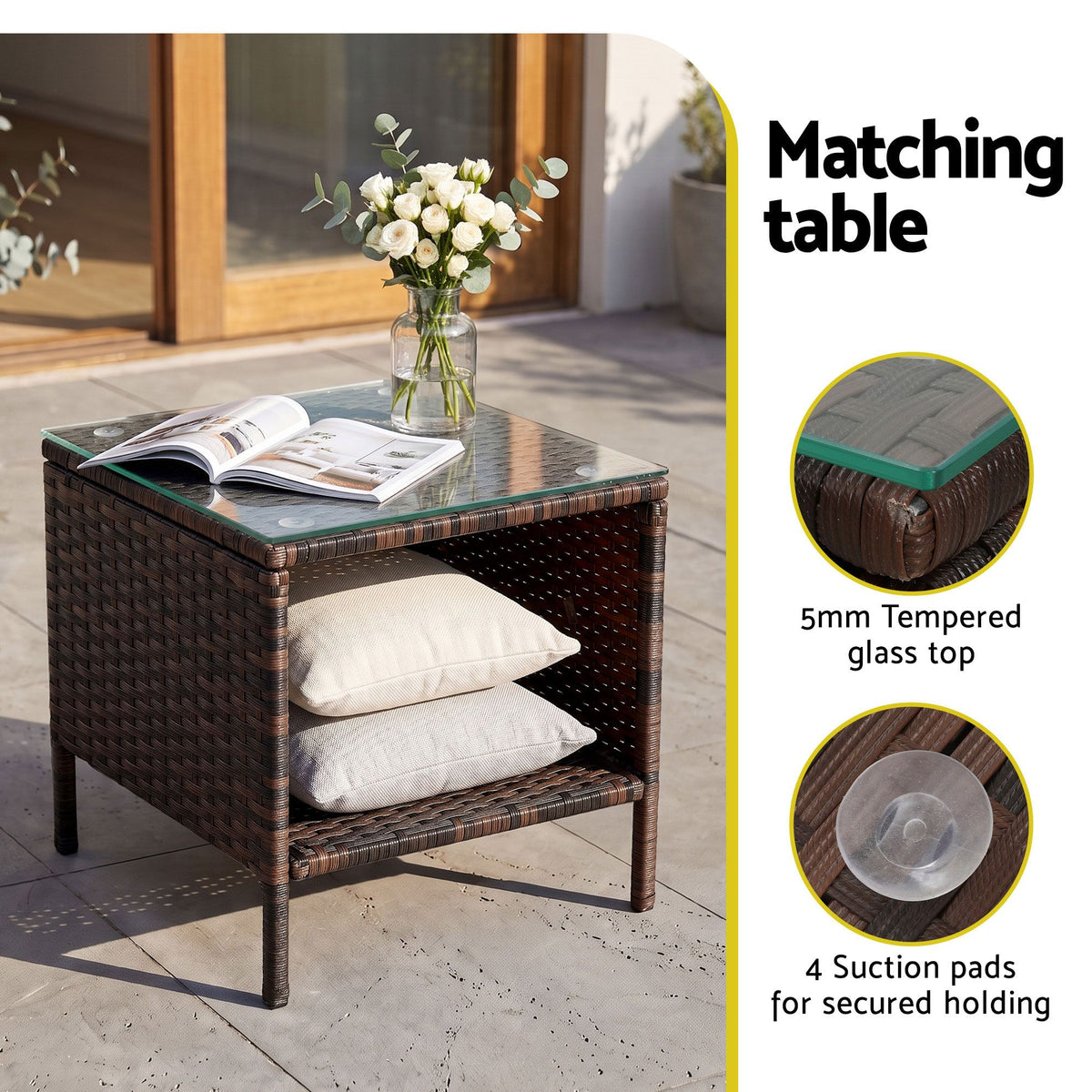 Wicker Outdoor Furniture Set (3pc), Brown