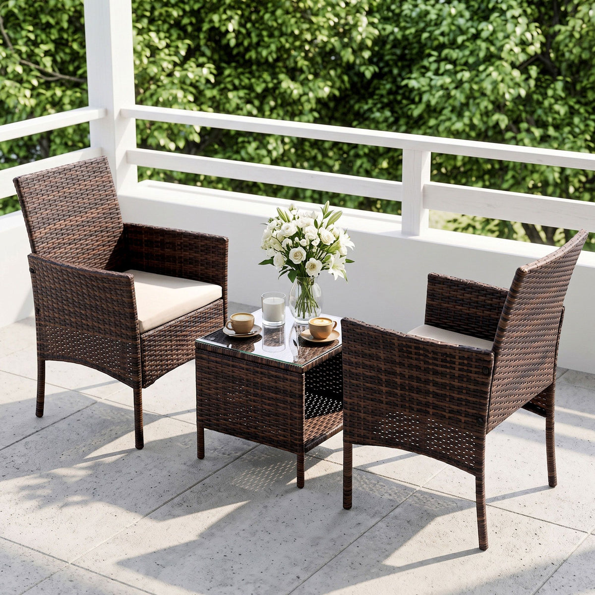 Wicker Outdoor Furniture Set (3pc), Brown