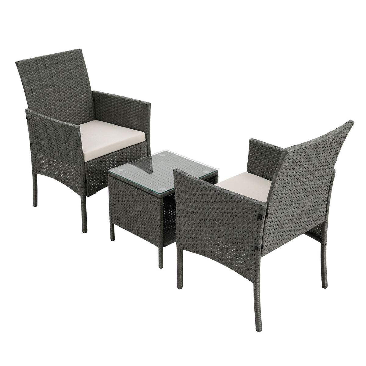 Outdoor Chair Side Table Furniture Set 3 Piece Wicker - Grey