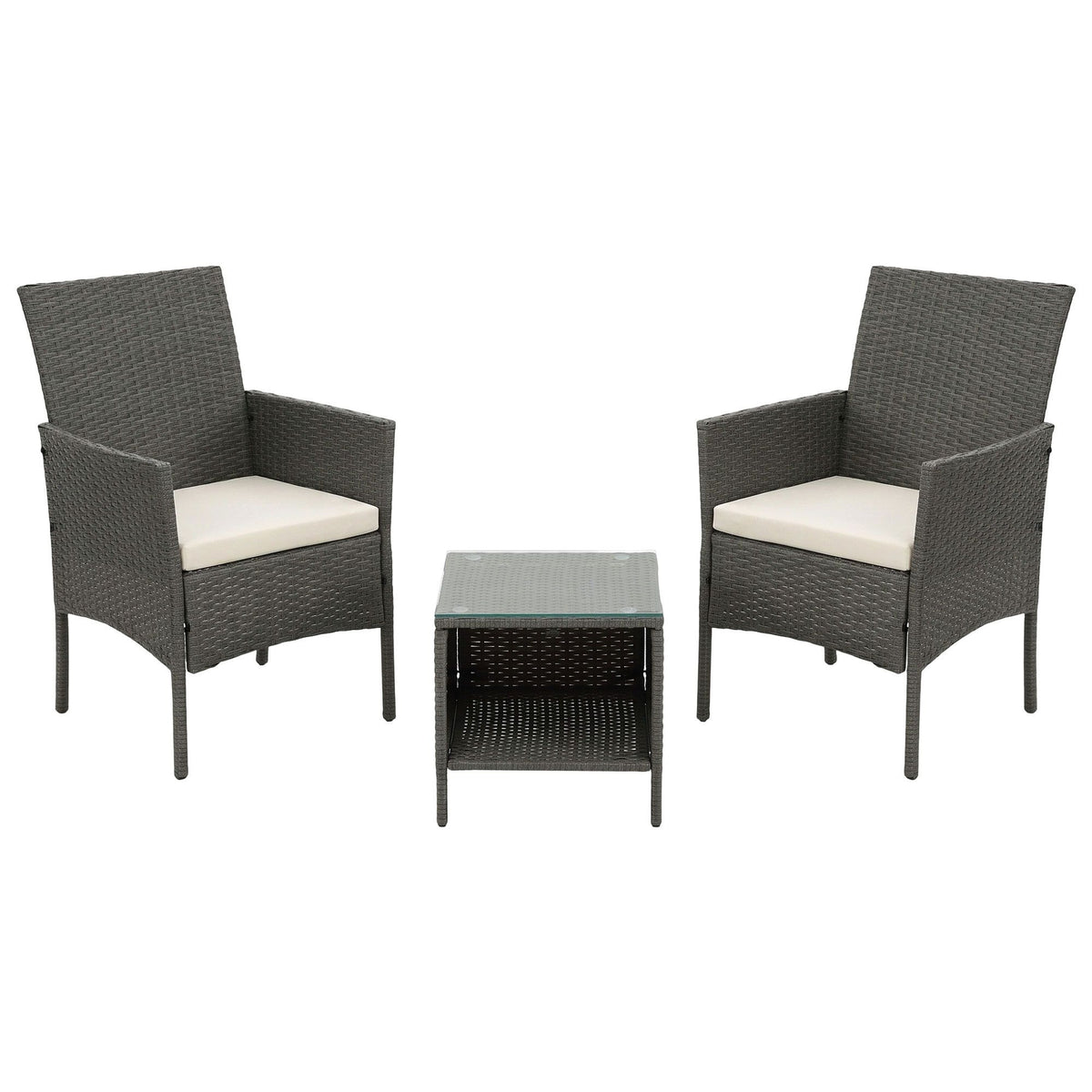 Outdoor Chair Side Table Furniture Set 3 Piece Wicker - Grey