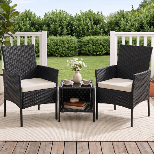 Bistro Wicker Outdoor Furniture Set (3pc), Black
