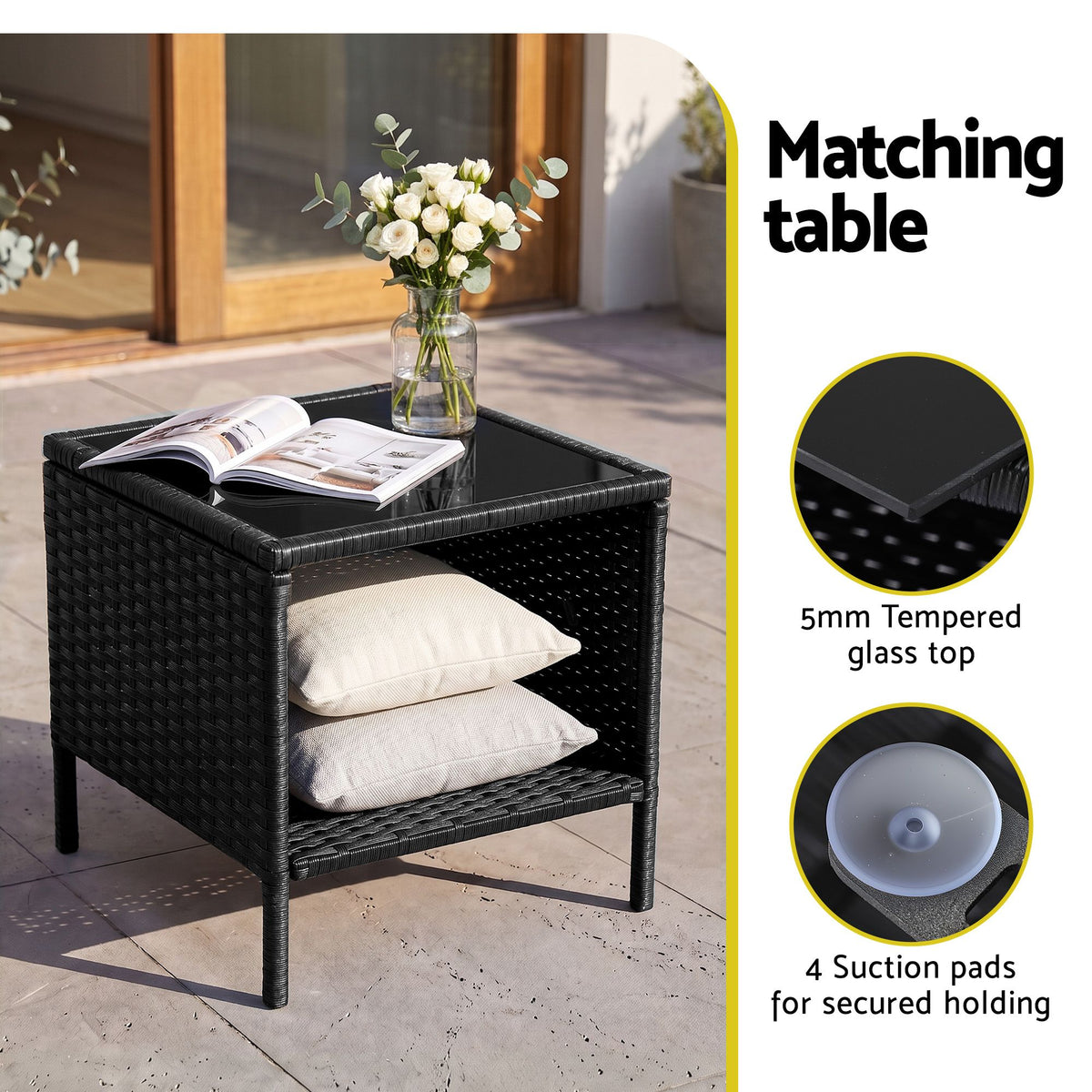 Bistro Wicker Outdoor Furniture Set (3pc), Black