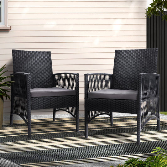 Outdoor Furniture Set of 2 Dining Chairs Wicker Garden Patio with Cushion Black HomeMyGarden