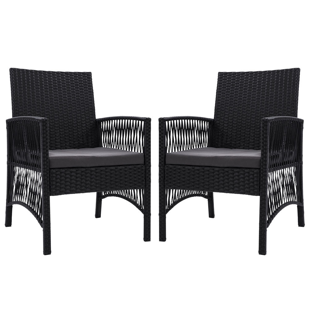 Outdoor Furniture Set of 2 Dining Chairs Wicker Garden Patio with Cushion Black HomeMyGarden