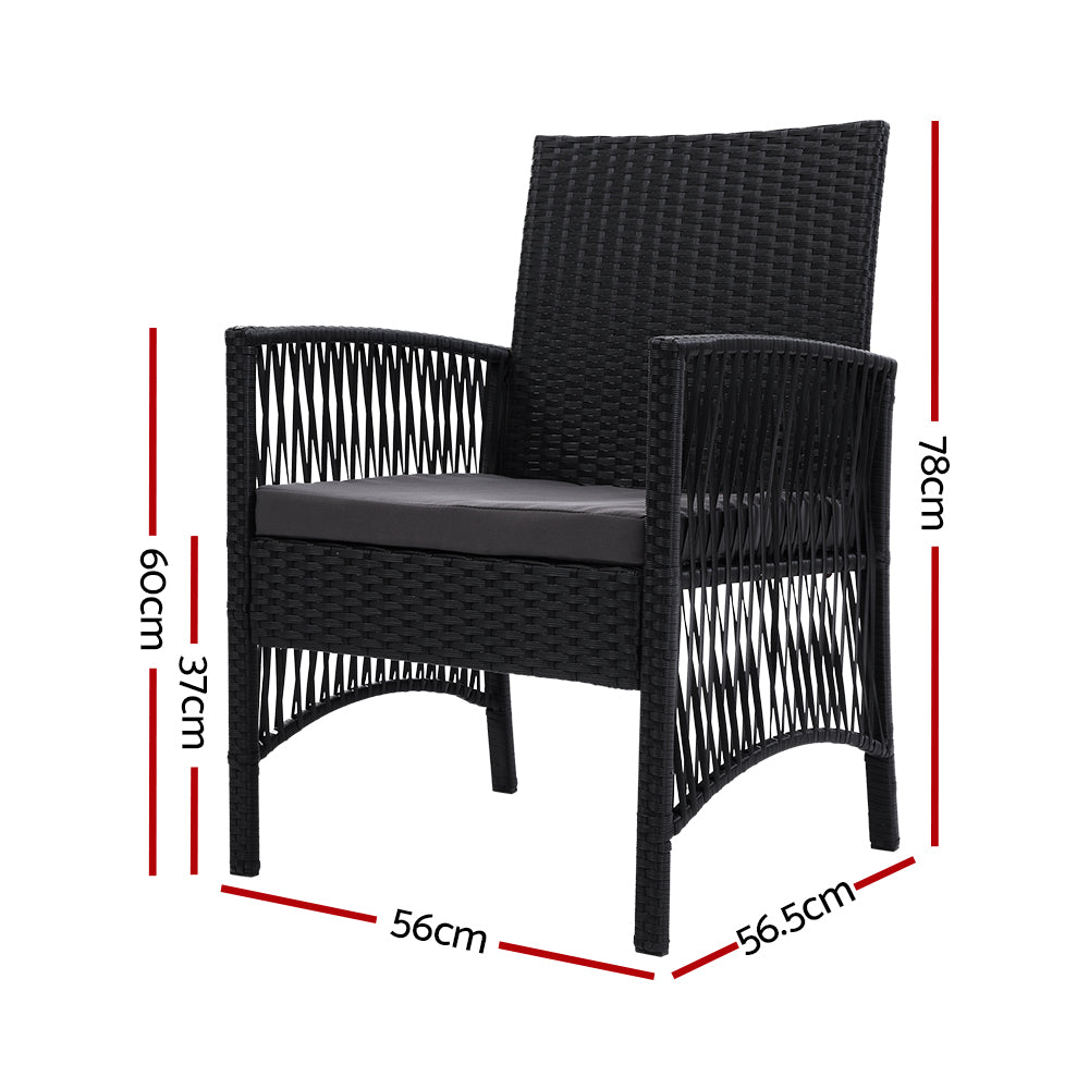 Outdoor Furniture Set of 2 Dining Chairs Wicker Garden Patio with Cushion Black HomeMyGarden