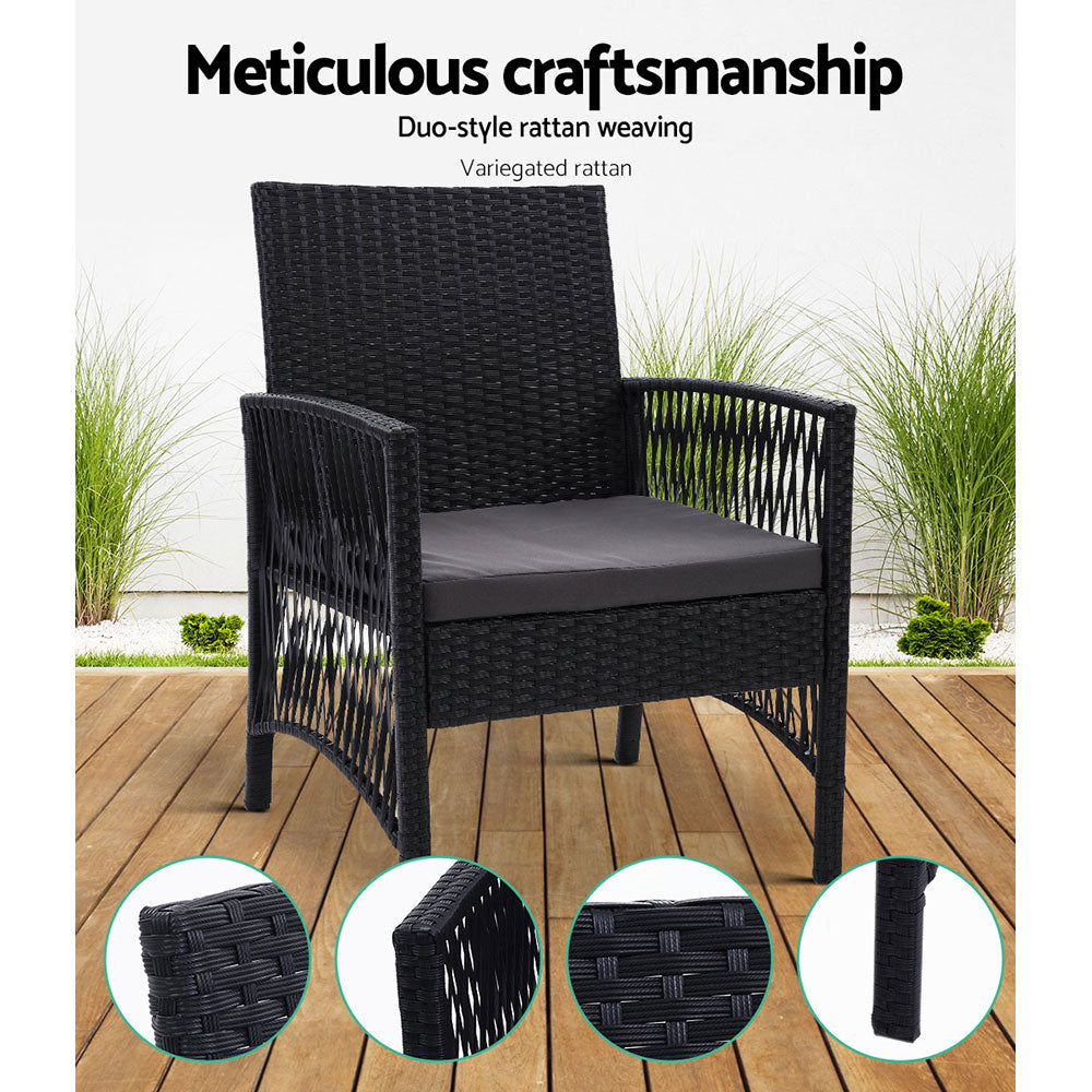 Outdoor Furniture Set of 2 Dining Chairs Wicker Garden Patio with Cushion Black HomeMyGarden