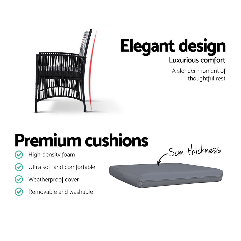 Outdoor Furniture Set of 2 Dining Chairs Wicker Garden Patio with Cushion Black HomeMyGarden