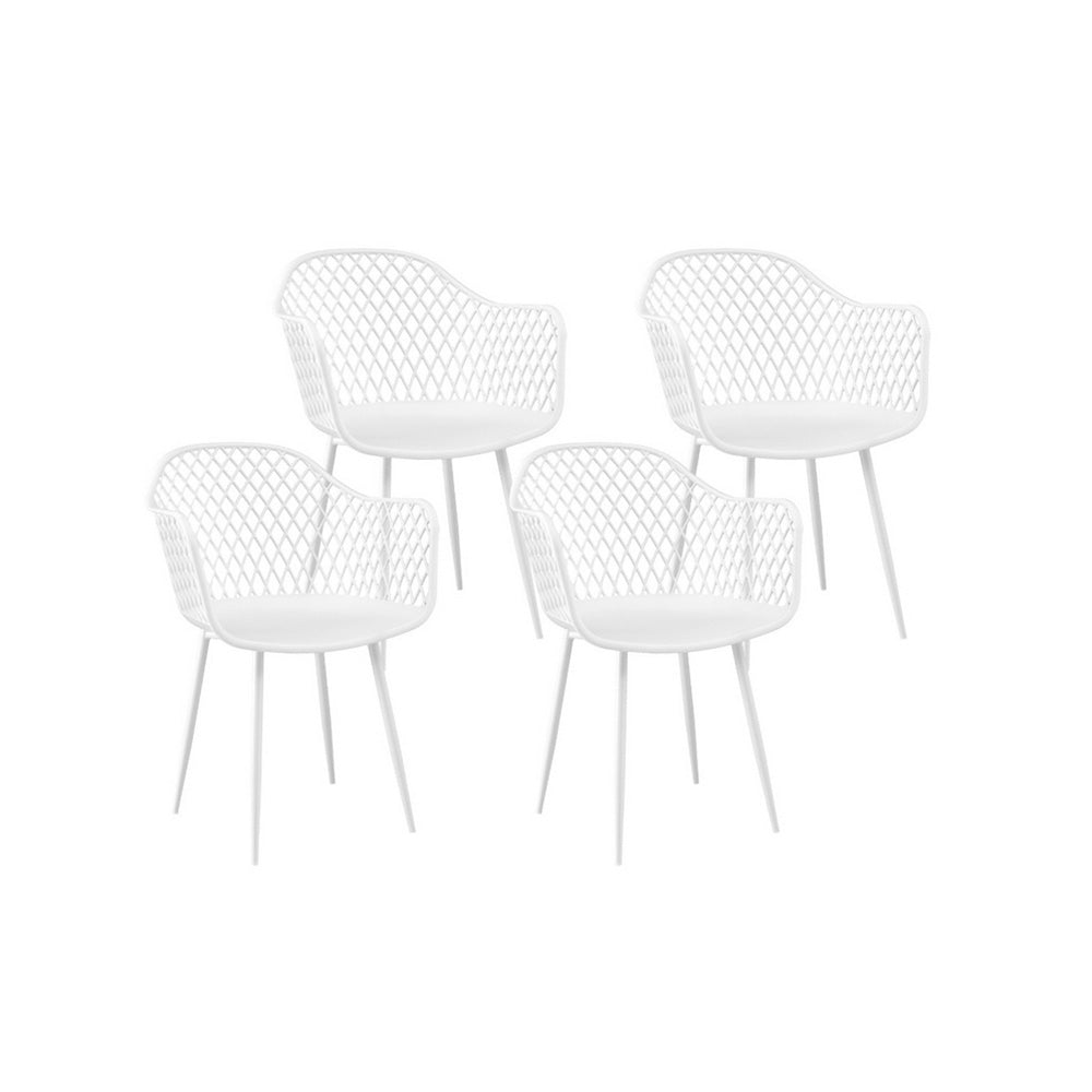 Set of four white dining chairs