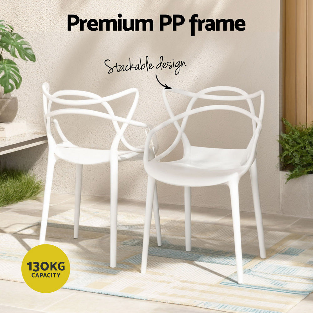 White Outdoor Dining Chairs Set 4pc Pp Portable Stackable Chair Patio
