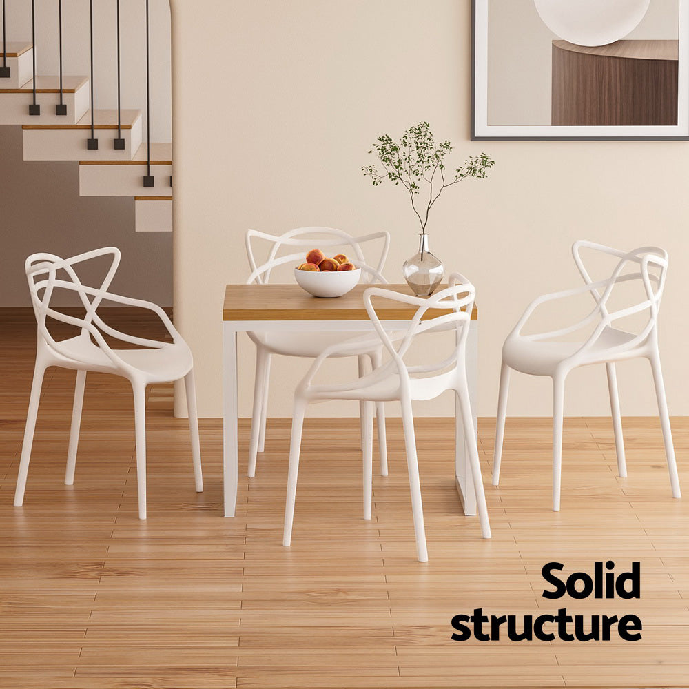 White 4pc dining chair with chairs pp stackable outdoor