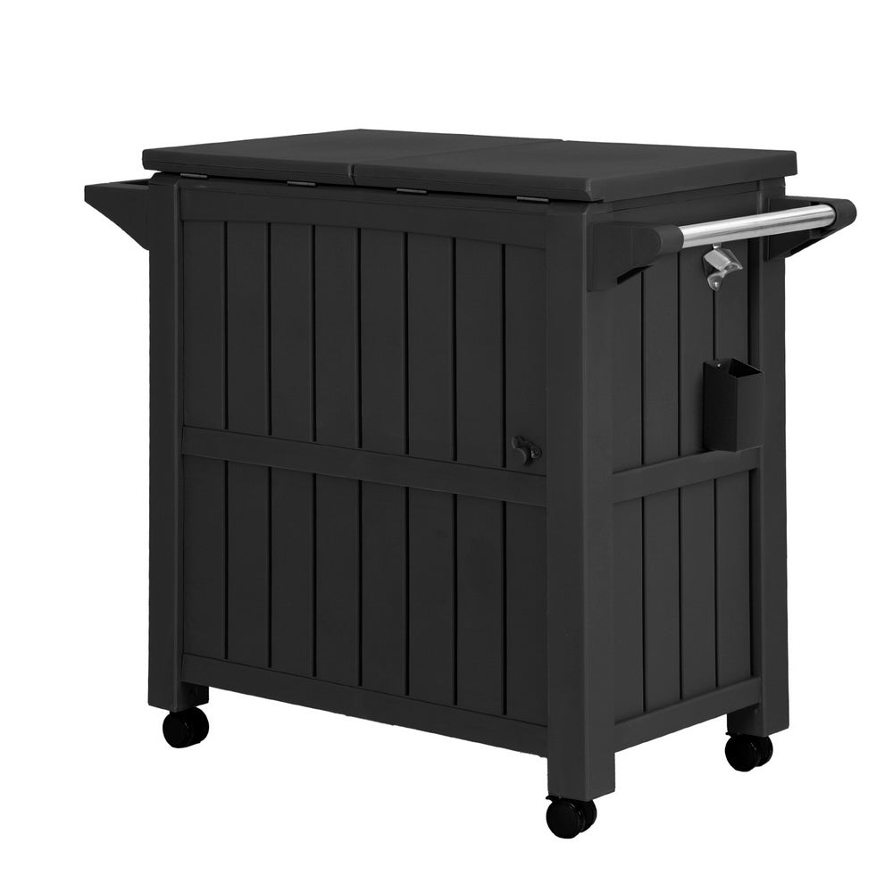 Outdoor Storage Cabinet Box 80L Ice Bucket Cooler Rolling Serving Cart Kitchen Trolley