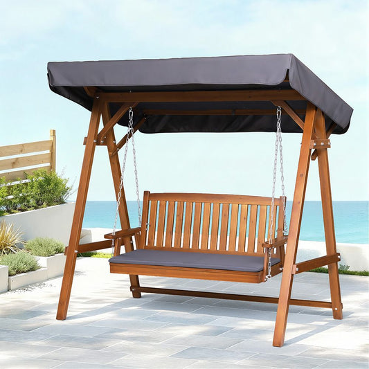 Wooden 3 chair with swing bench canopy seater