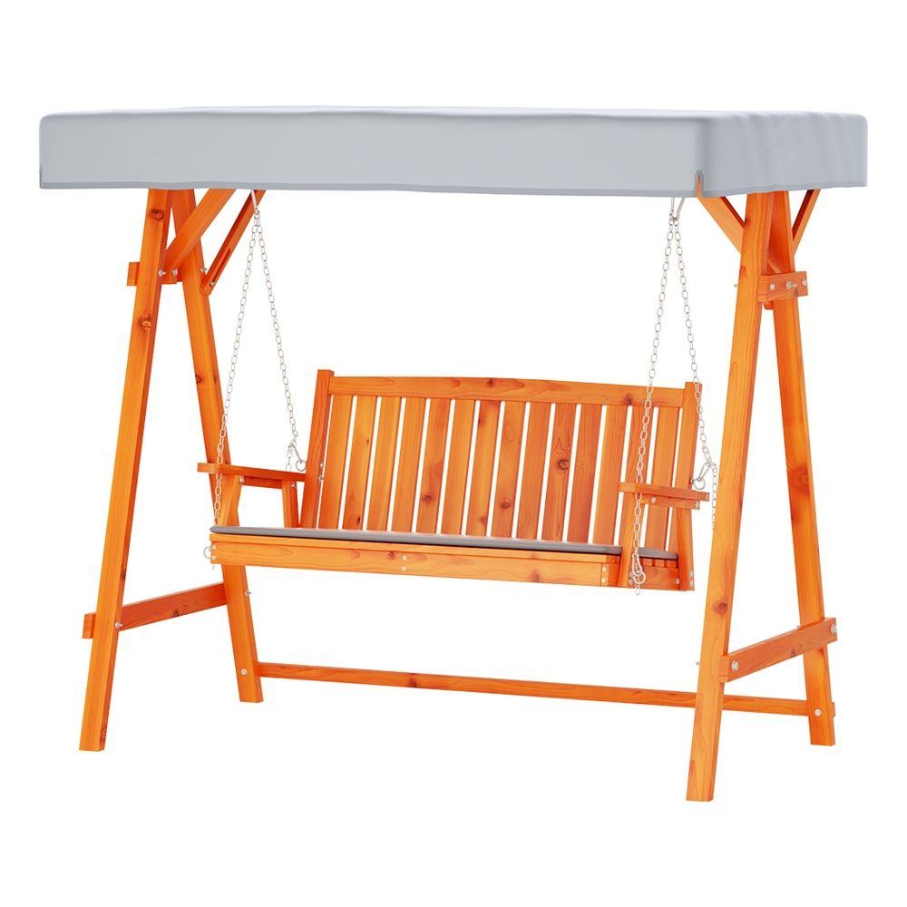 Wooden swing chair with mesh backrest and caster base