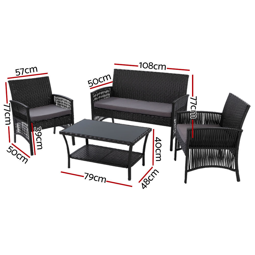 4PCS Outdoor Lounge Setting Sofa Set Patio Wicker Furniture Black Cover