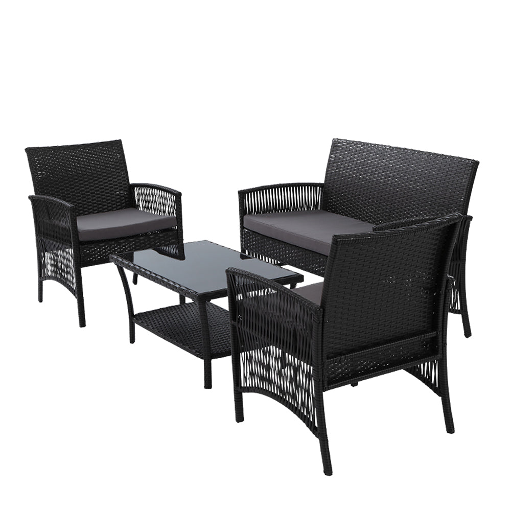 4PCS Outdoor Lounge Setting Sofa Set Patio Wicker Furniture Black Cover