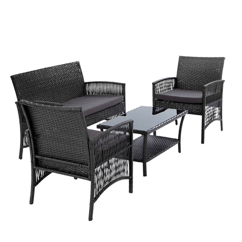 4PCS Outdoor Lounge Setting Sofa Set Patio Wicker Furniture Grey Cover