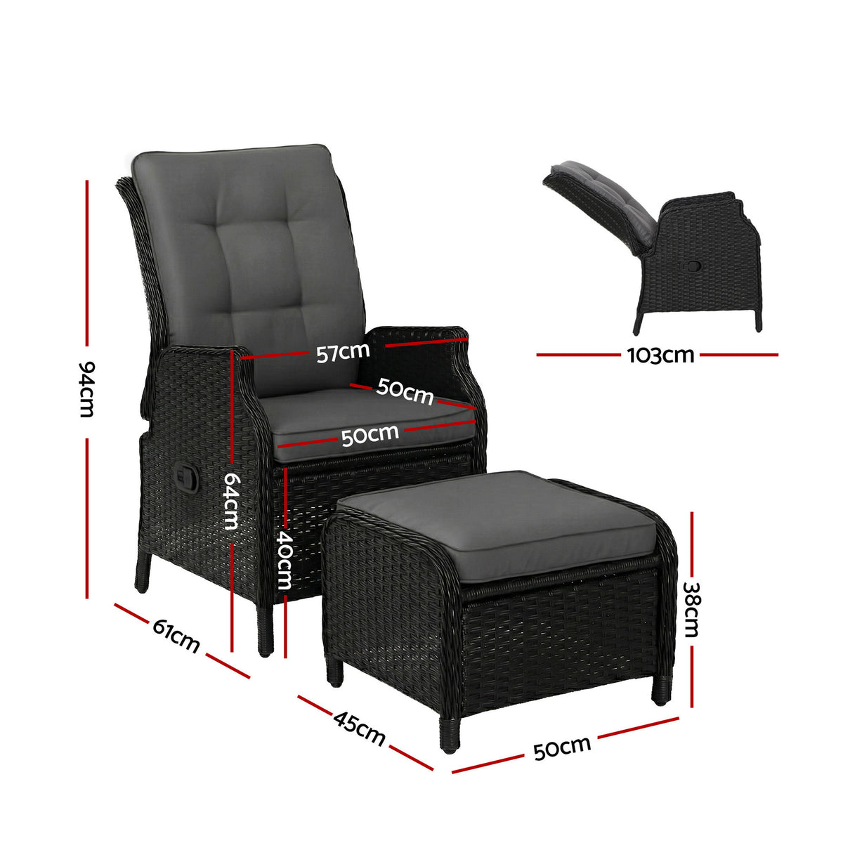 Recliner Chair Sun lounge Outdoor Furniture Patio Wicker Sofa Setting