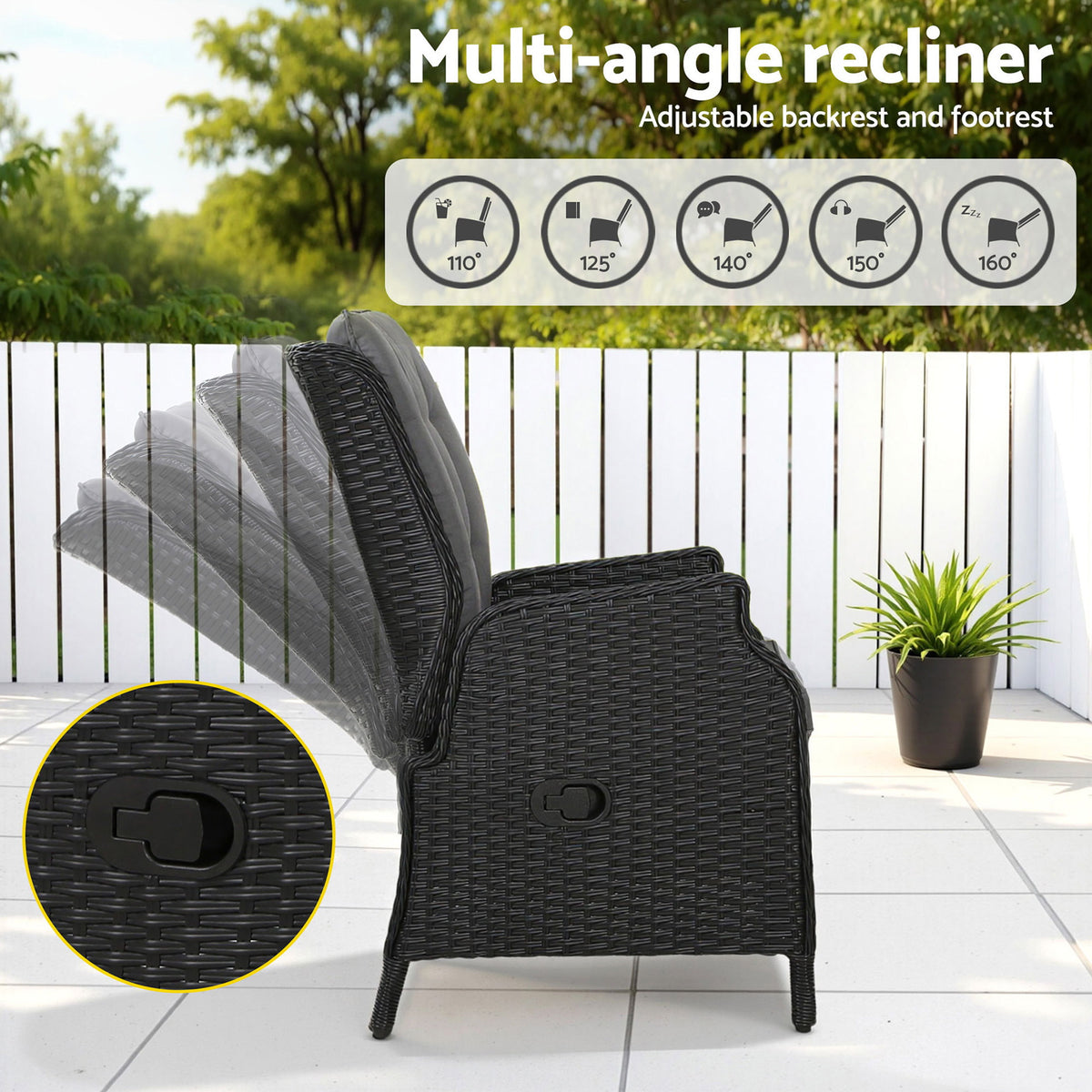 Recliner Chair Sun lounge Outdoor Furniture Patio Wicker Sofa Setting