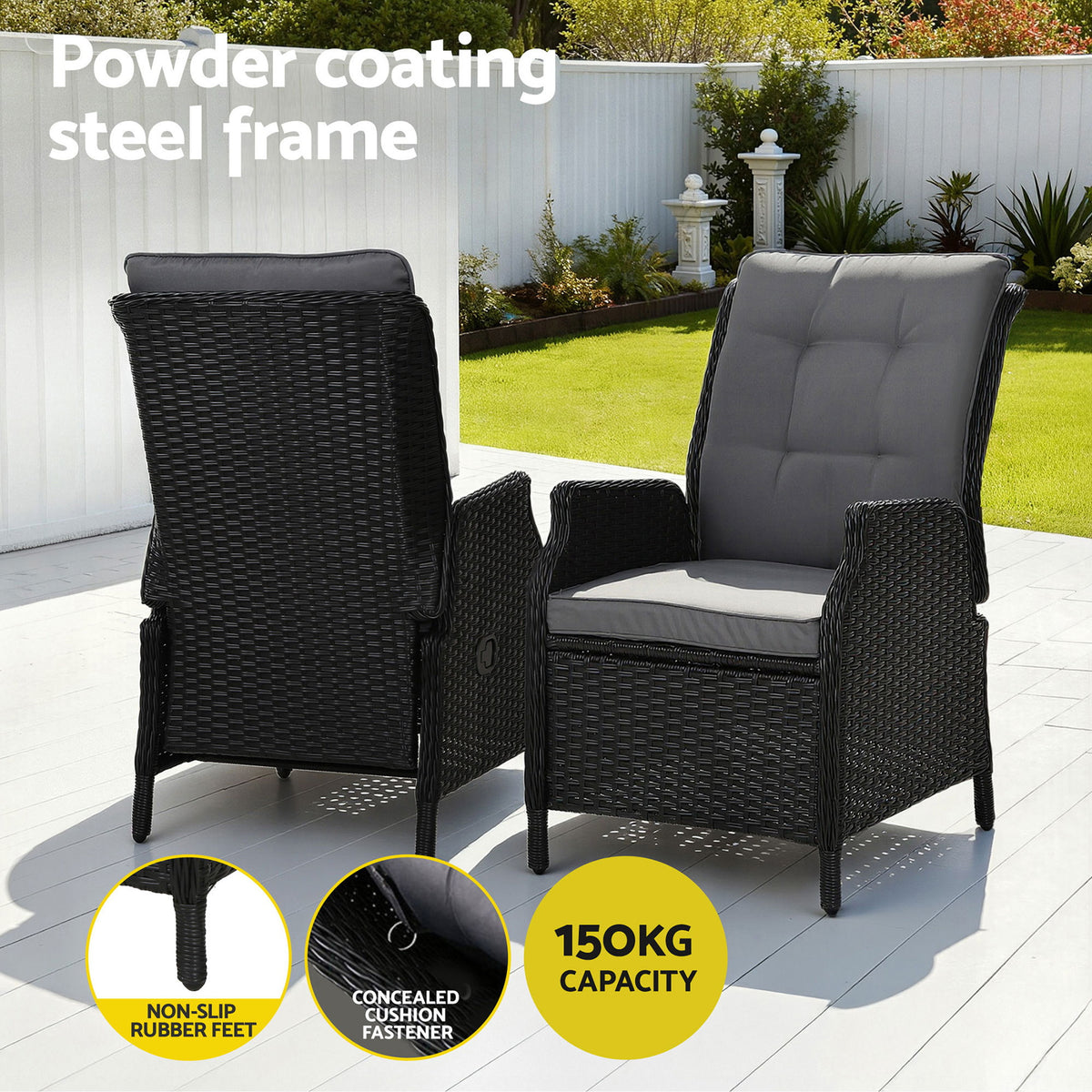 Recliner Chair Sun lounge Outdoor Furniture Patio Wicker Sofa Setting