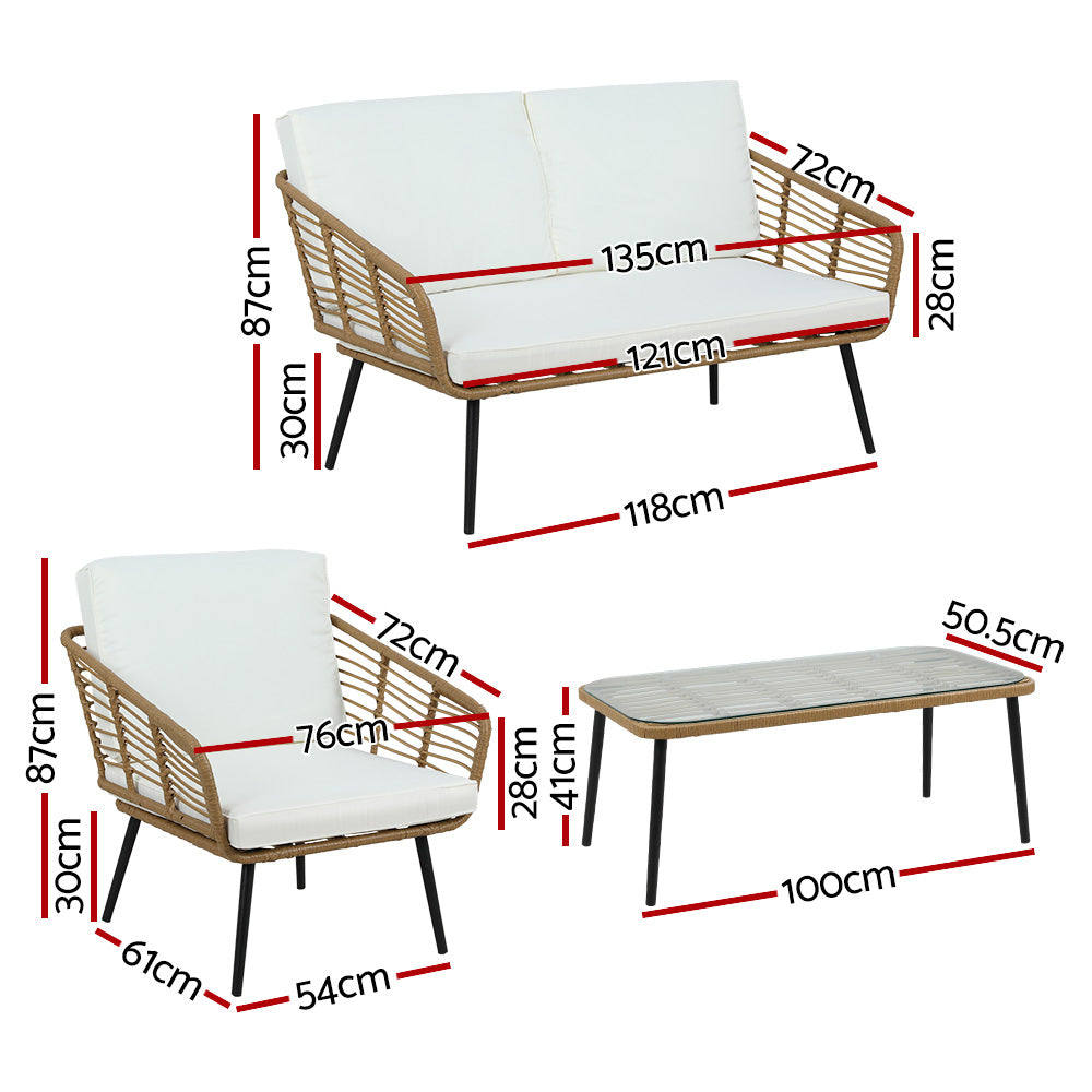 4-Piece Outdoor Sofa Set Rattan Lounge Setting Table Chairs