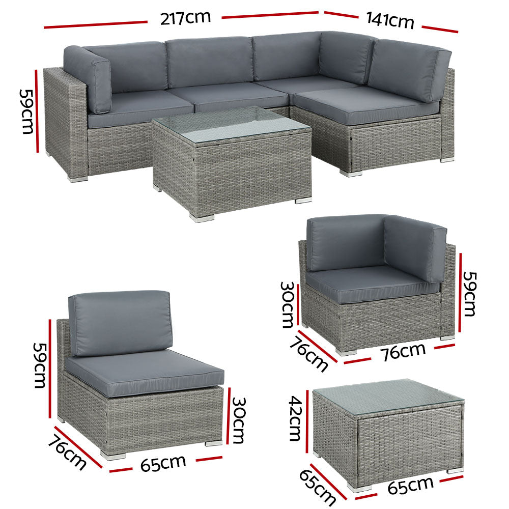 Outdoor Sofa Set 5 Piece with Wicker Couch Lounge Setting 4