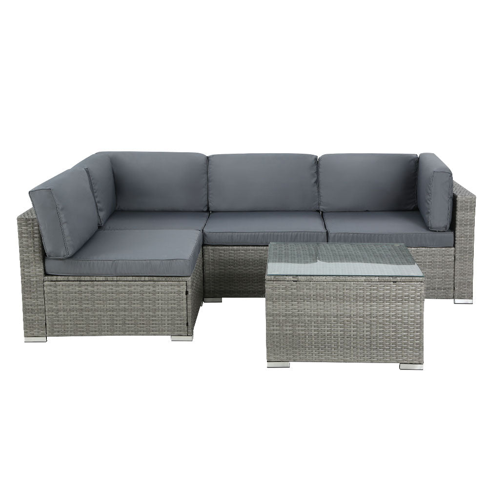 Set 5 Piece Wicker Couch Lounge Setting Outdoor Sofa