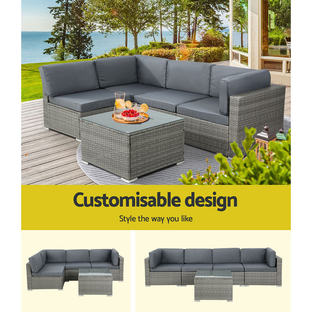 Outdoor Sofa Set 5 Piece Couch Grey Wicker