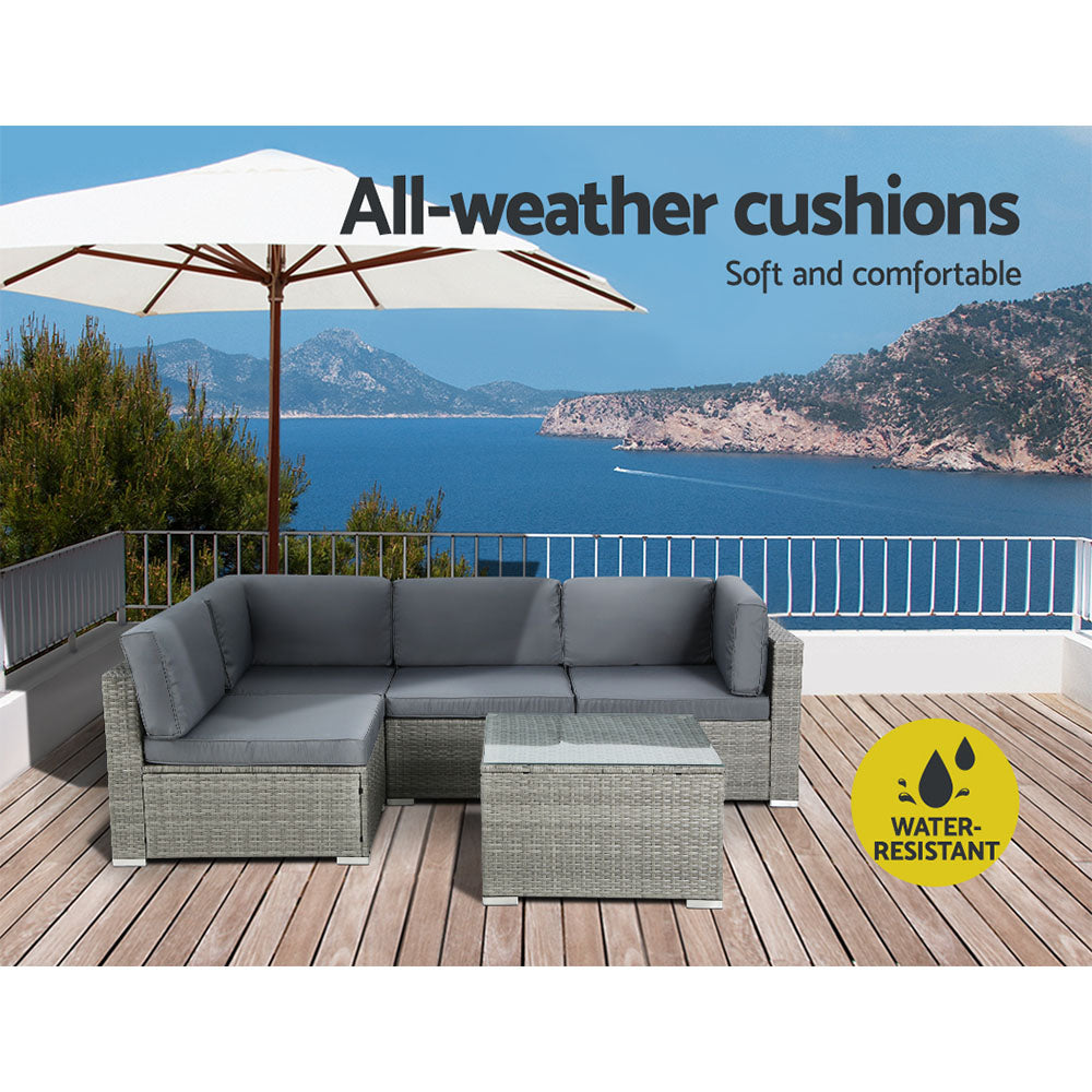 Outdoor Sofa Set 5 Piece Wicker Couch Lounge Setting 4 Seater Grey