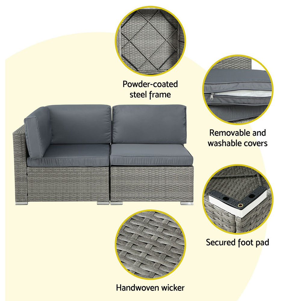 Sofa Set 5 Piece Wicker Couch Lounge Setting 4 Seater Grey 5pcs