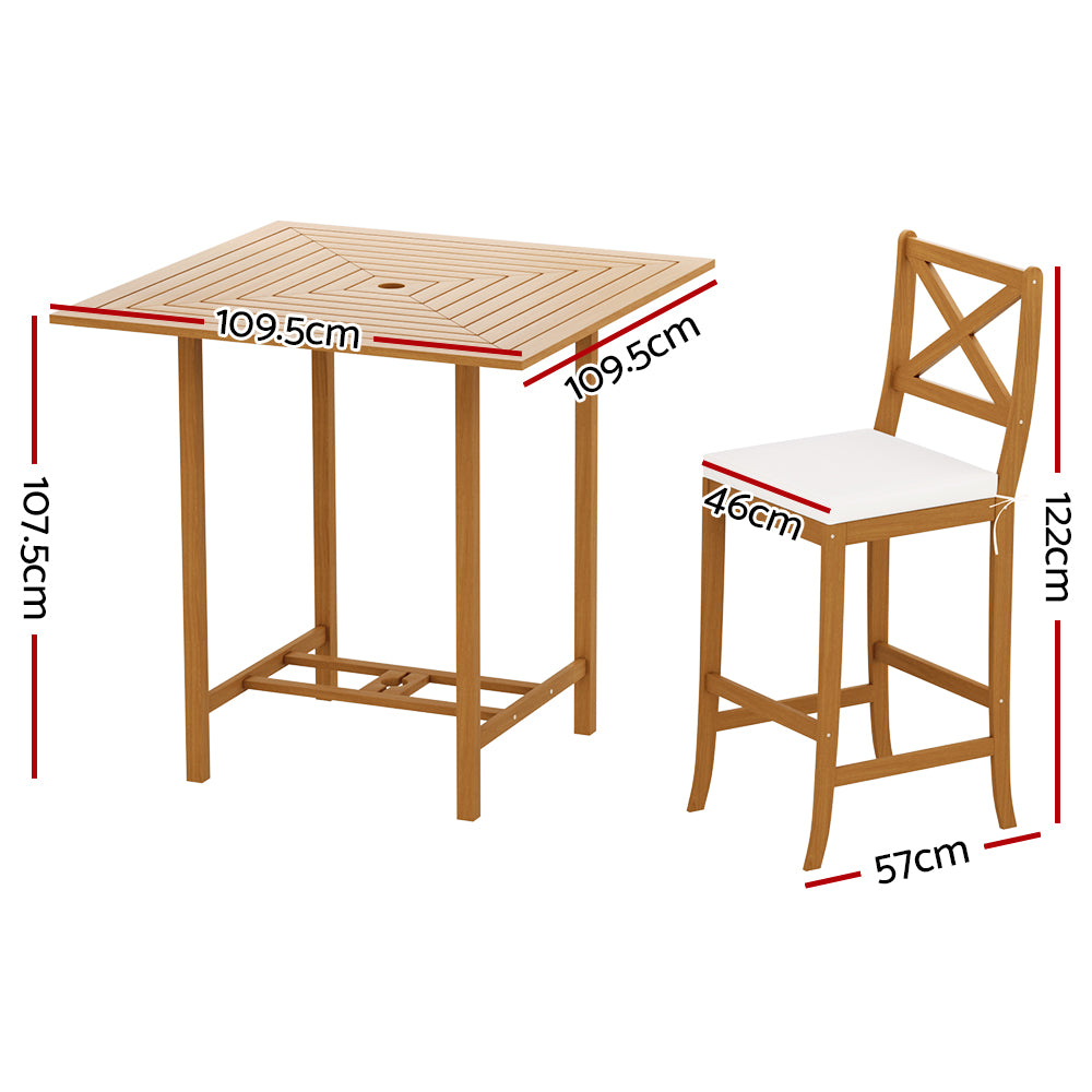 5-Piece Outdoor Bar Set Acacia Wood Bistro Patio Table Stools