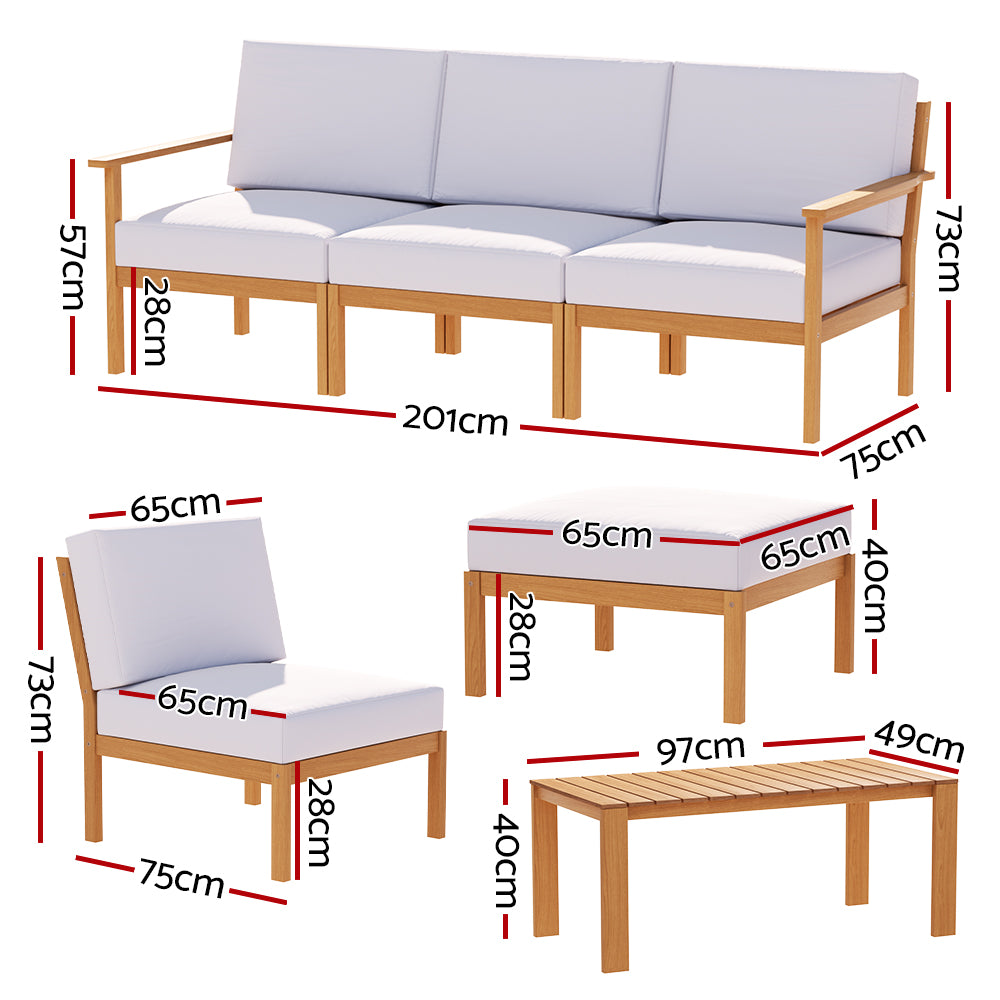 5-Seater Outdoor Sofa Set Wooden Lounge Setting 6PCS