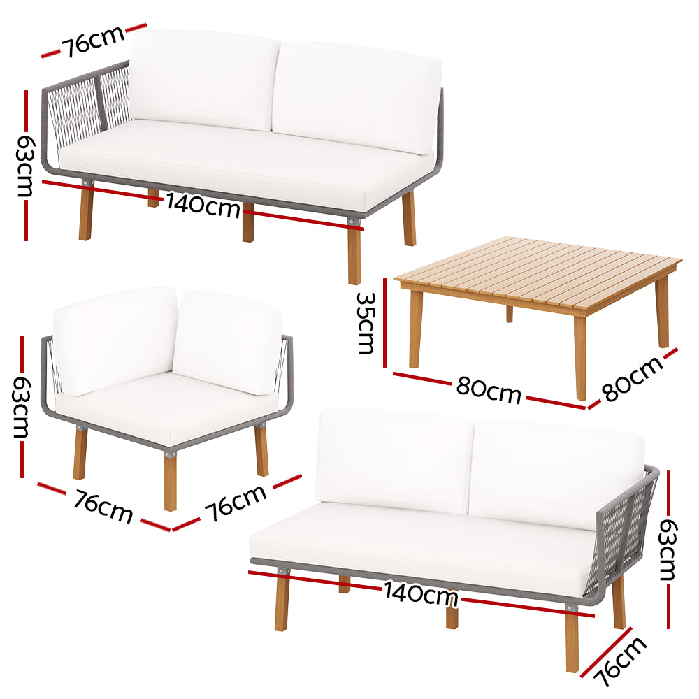 5-Seater Outdoor Sofa Set Wooden Lounge Setting Aluminum