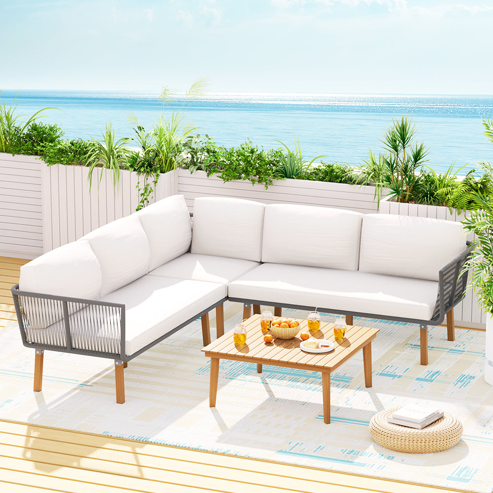 5-Seater Outdoor Sofa Set Wooden Lounge Setting Aluminum