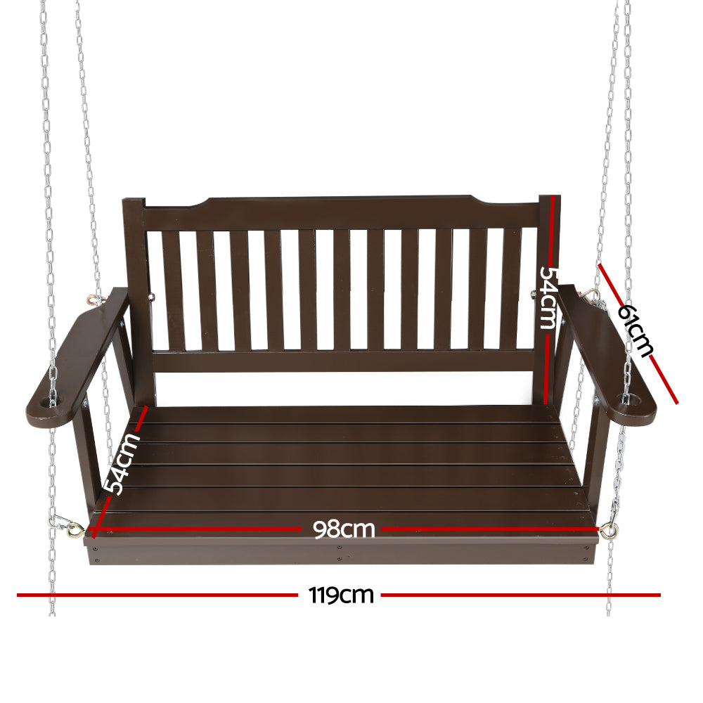 Porch Swing Chair with Chain Garden Bench Outdoor Furniture - Wooden Brown