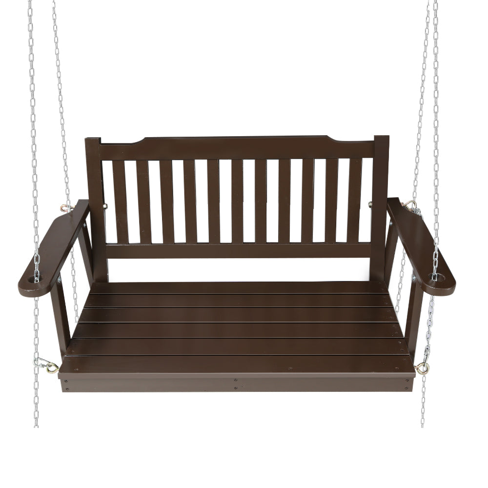 Porch Swing Chair with Chain Garden Bench Outdoor Furniture - Wooden Brown