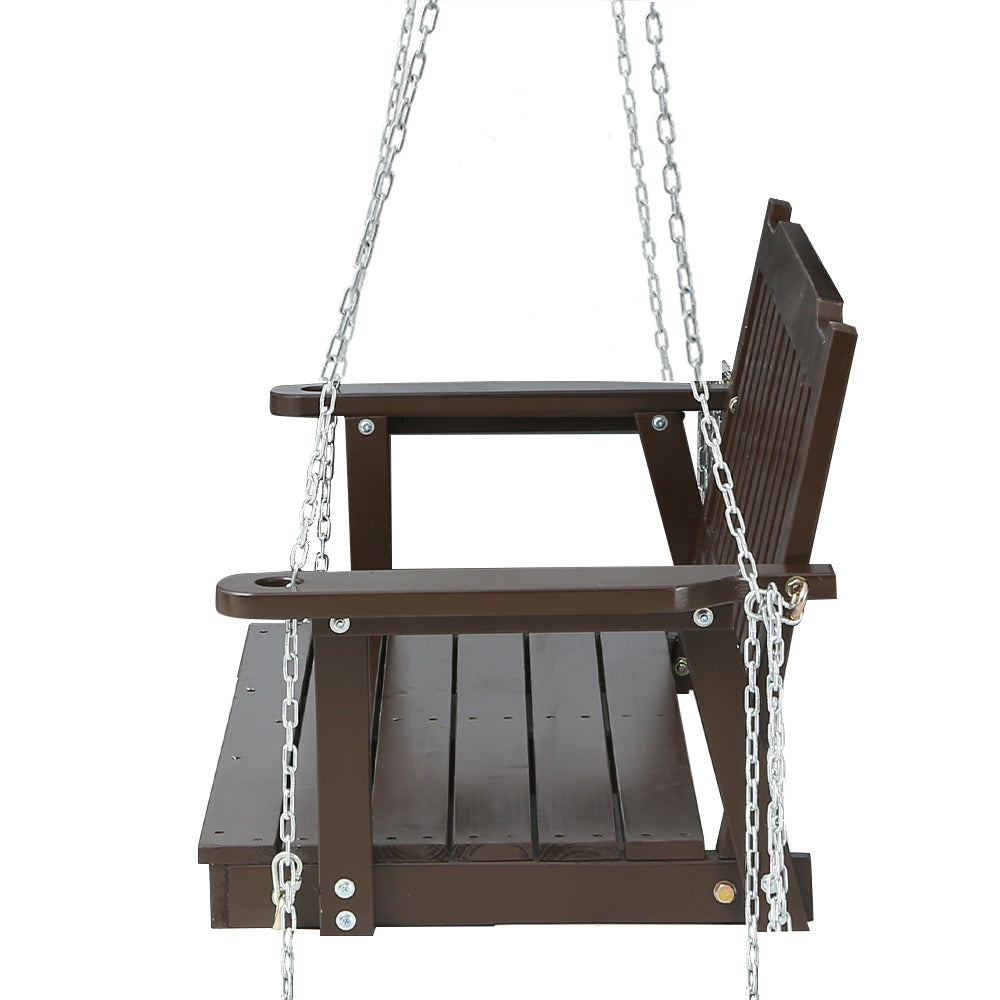 Porch Swing Chair with Chain Garden Bench Outdoor Furniture - Wooden Brown