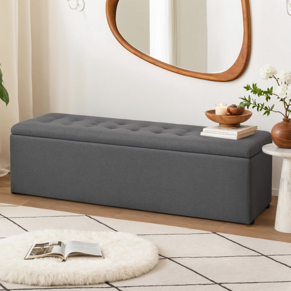 Storage Ottoman Blanket Box Linen Foot Stool Rest Chest Couch - Grey
