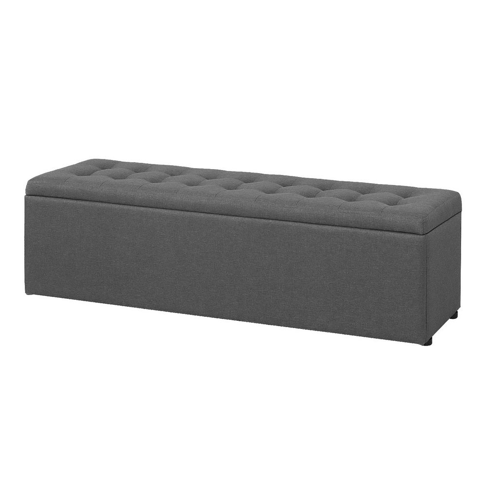 Storage Ottoman Blanket Box Linen Foot Stool Rest Chest Couch - Grey