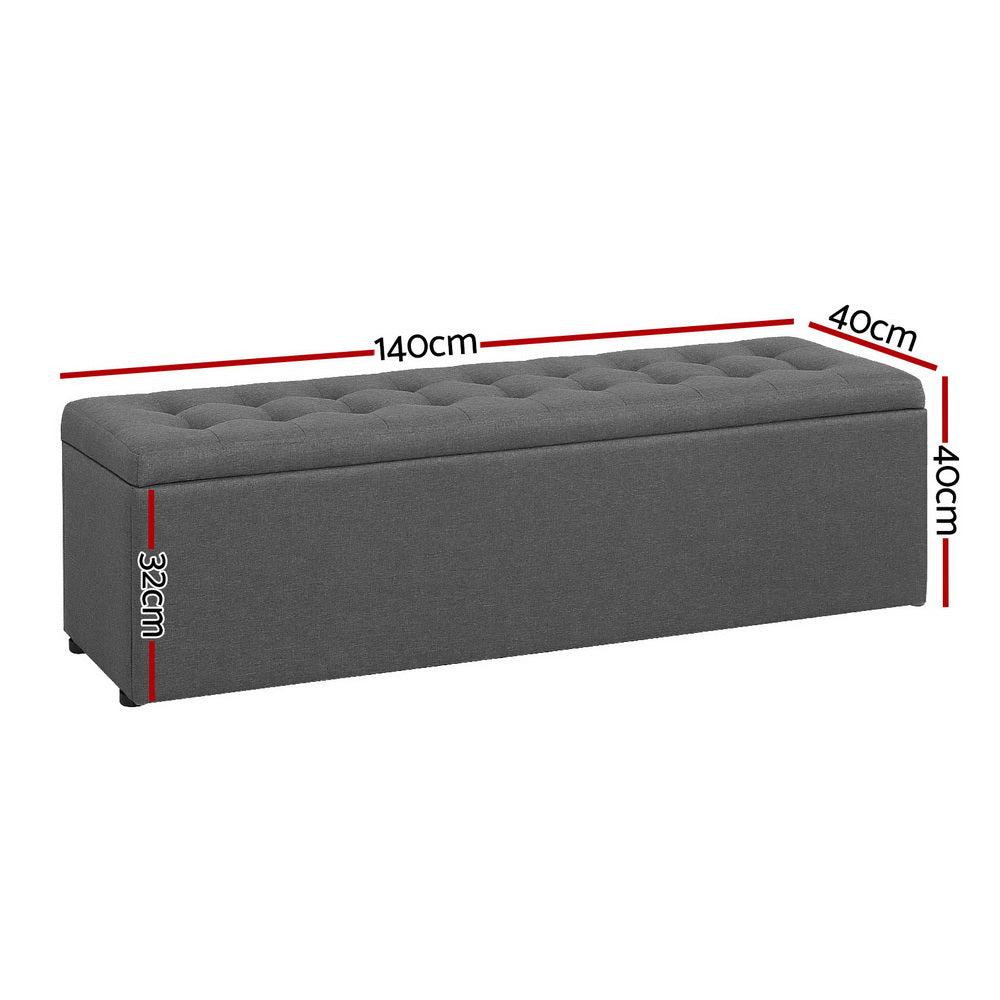 Storage Ottoman Blanket Box Linen Foot Stool Rest Chest Couch - Grey