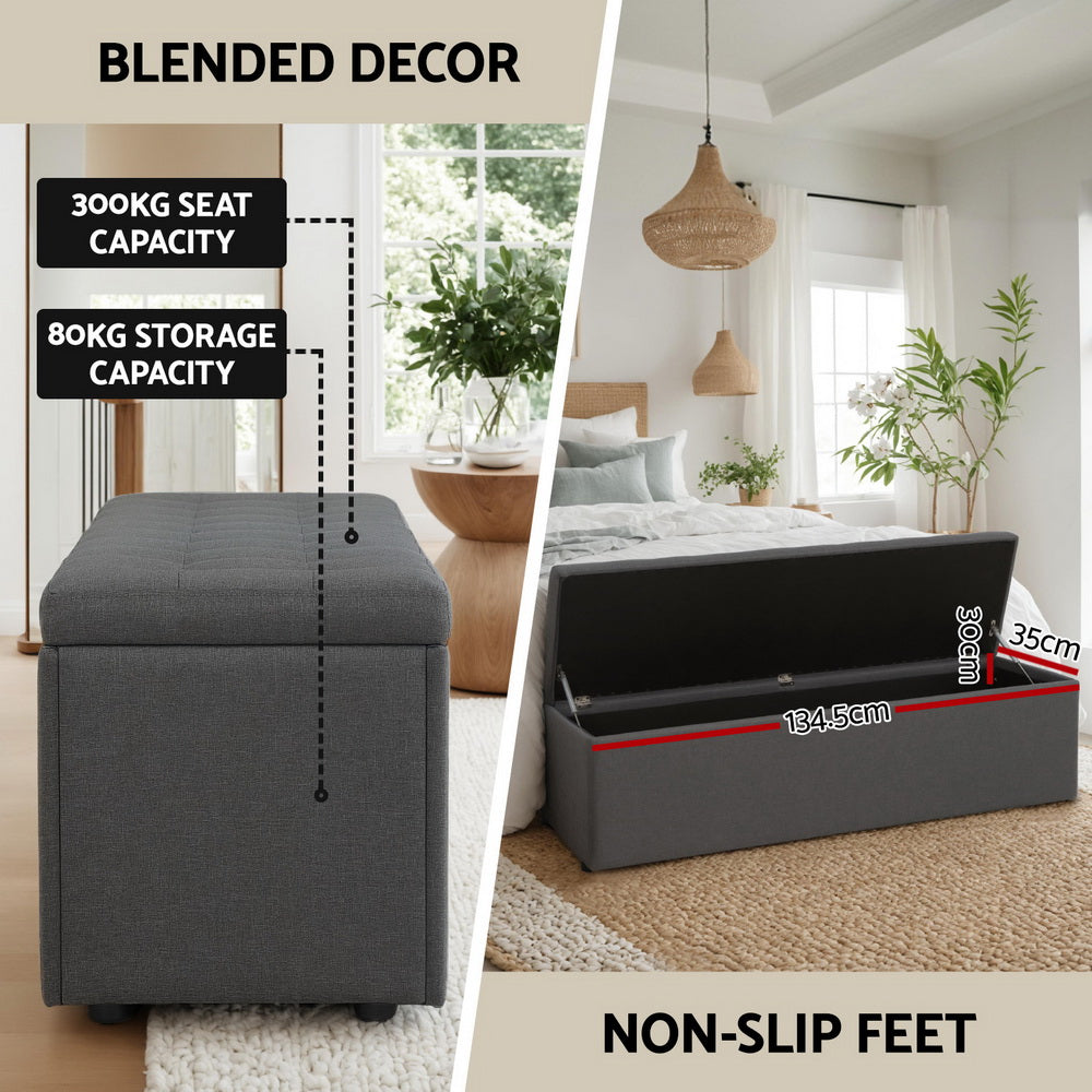 Storage Ottoman Blanket Box Linen Foot Stool Rest Chest Couch - Grey
