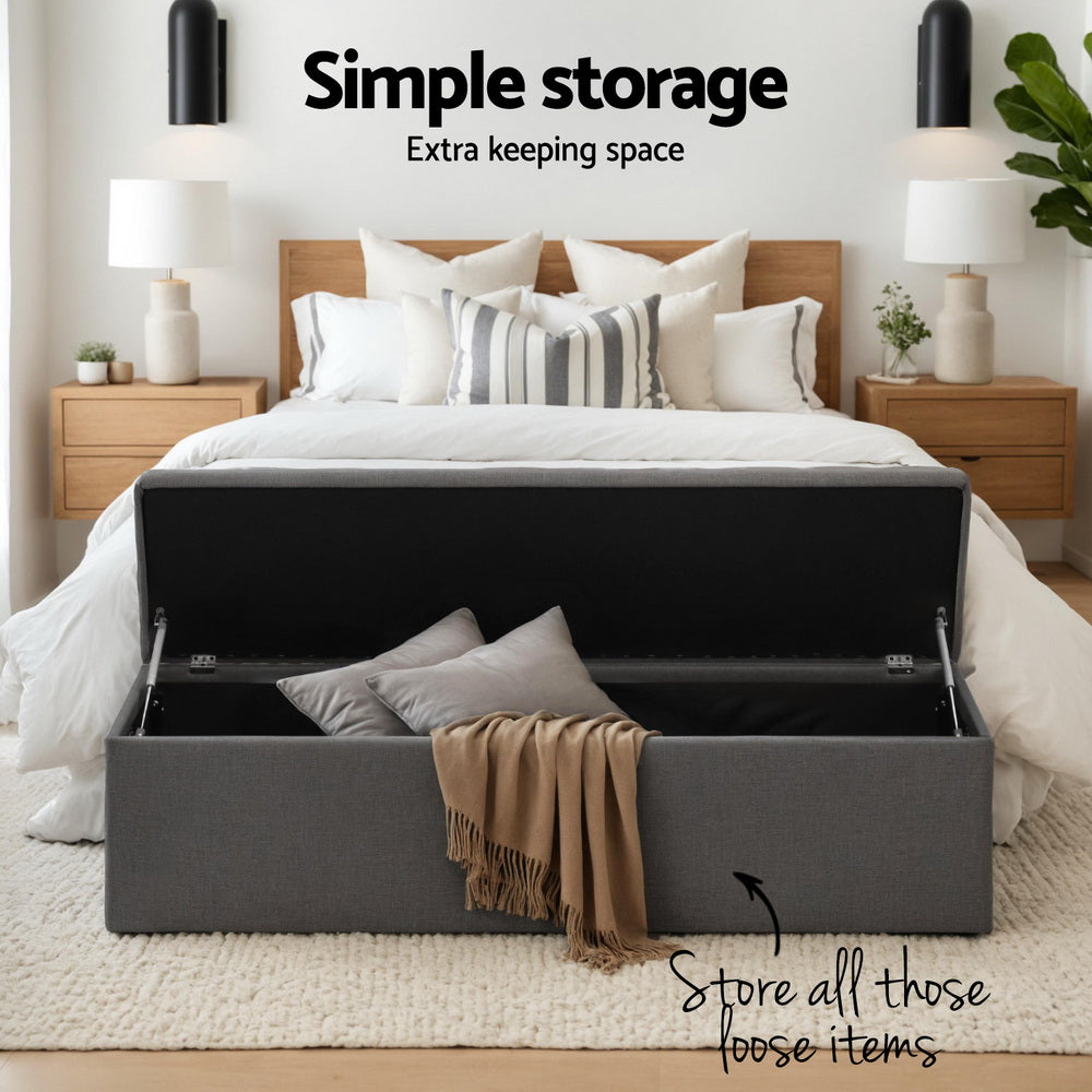 Storage Ottoman Blanket Box Linen Foot Stool Rest Chest Couch - Grey