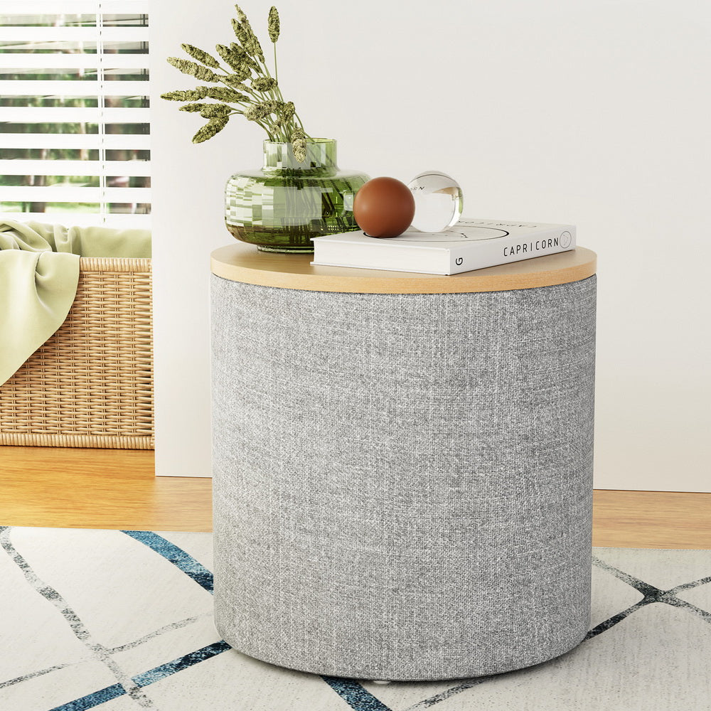 Storage Ottoman Blanket Box 40cm Round Grey