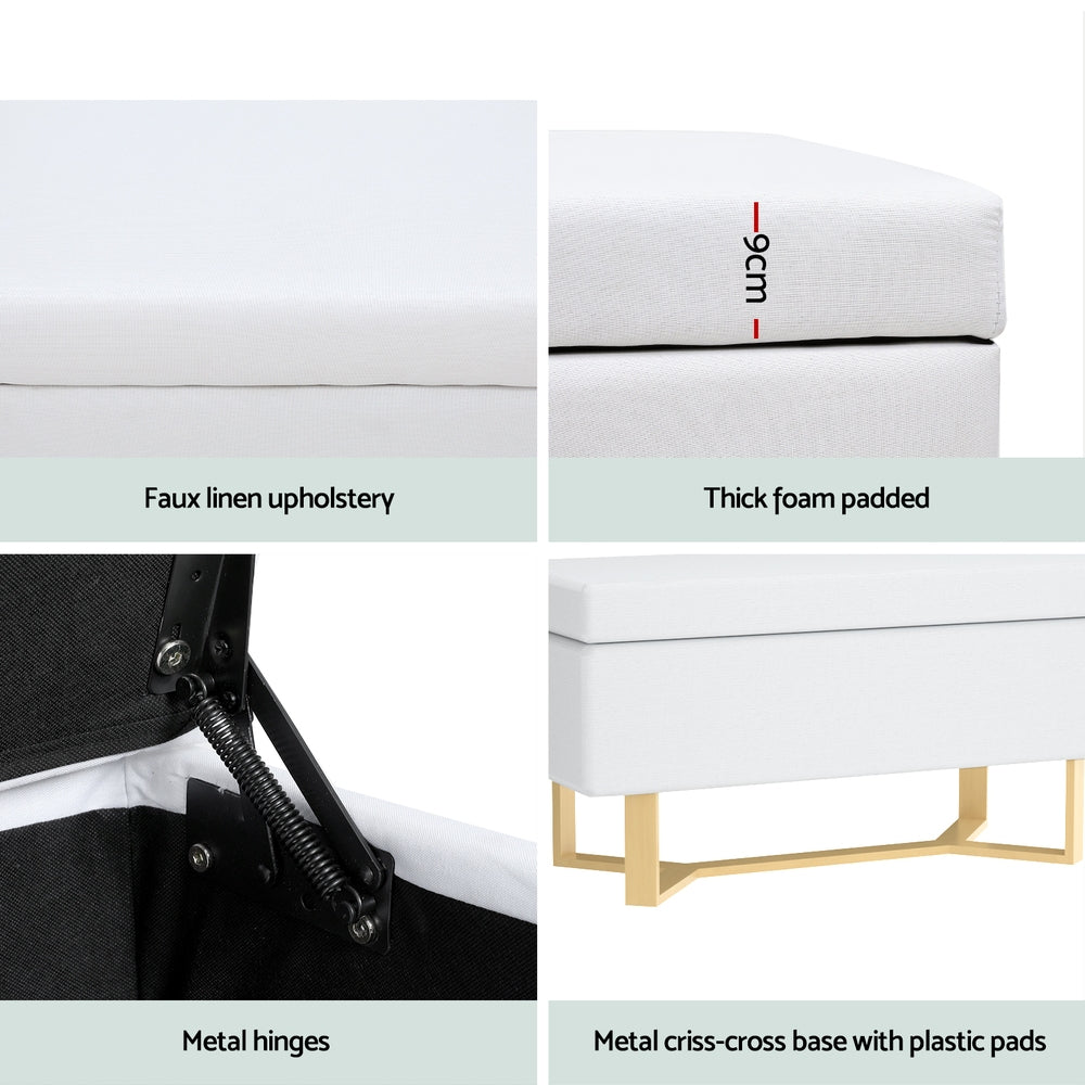 Storage Ottoman Blanket Box Criss-cross White