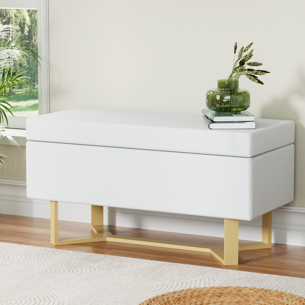 Storage Ottoman Blanket Box Criss-cross White